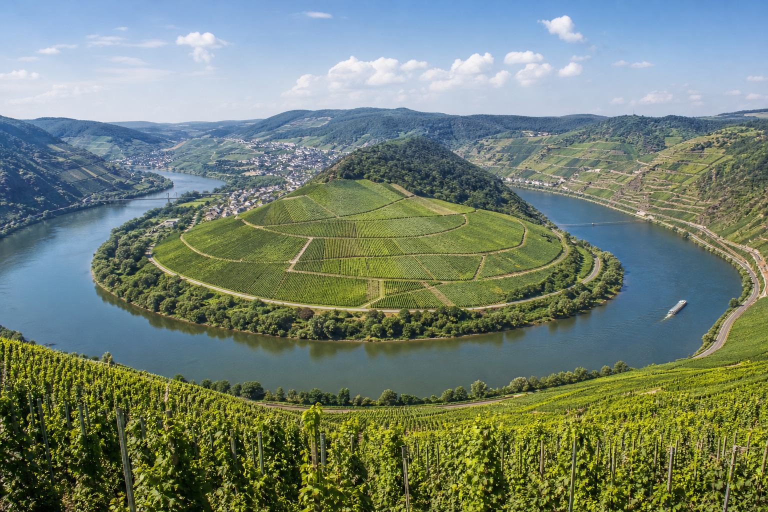 Moselschleife mit Weinbergen auf Schieferhängen